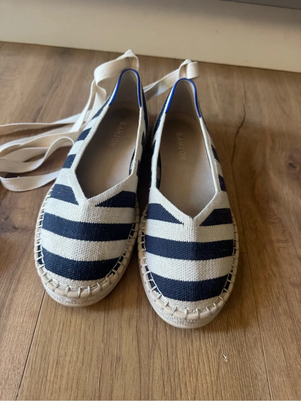 Rothy’s  Navy Stripe Ankle-Tie Espadrilles - Women